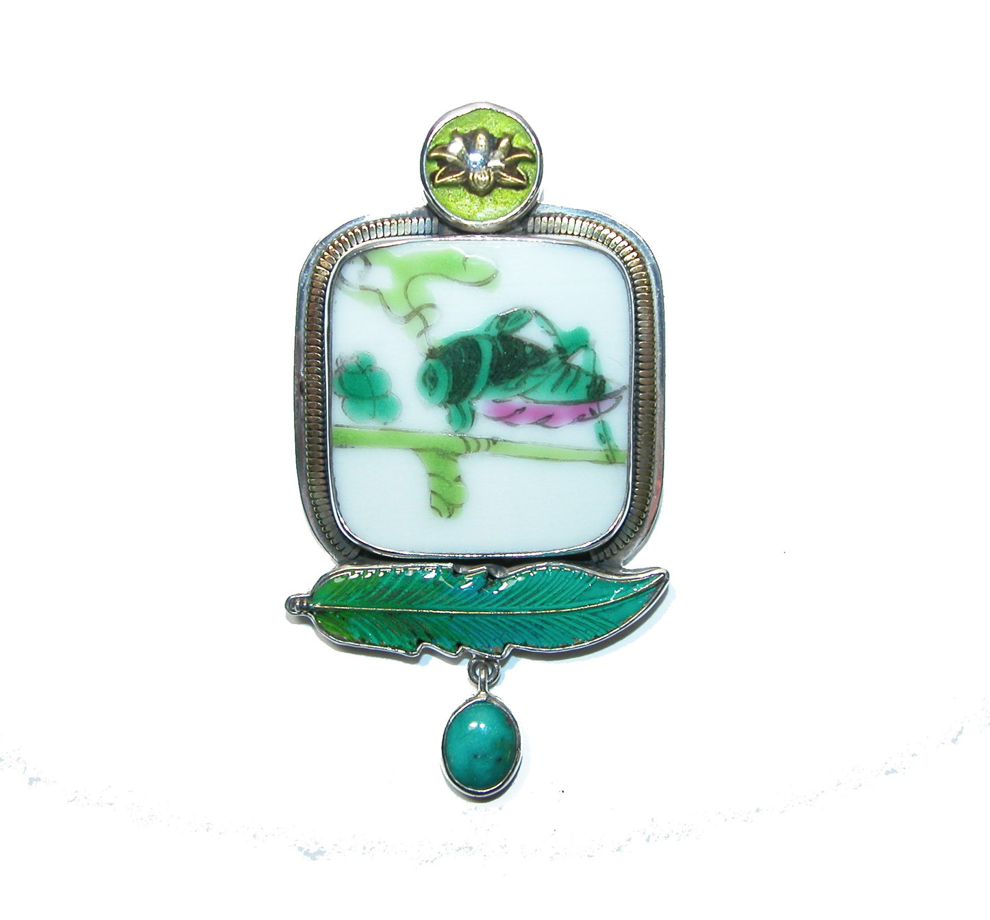 31635 Hand Made Tile, Turquoise Sterling Silver Pin and Pendant
