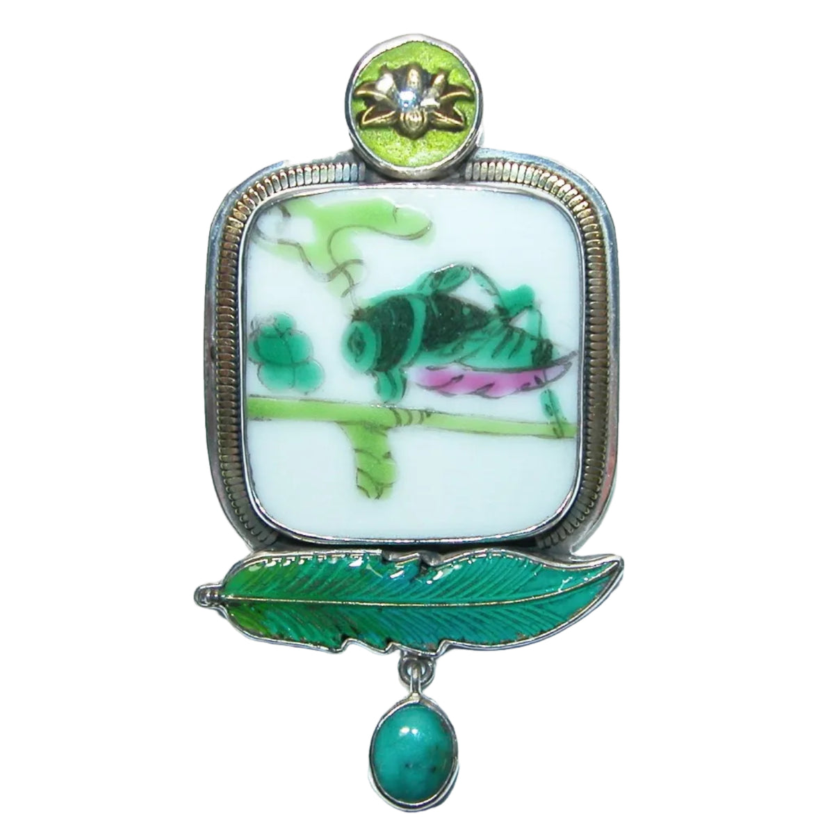 31635 Hand Made Tile, Turquoise Sterling Silver Pin and Pendant