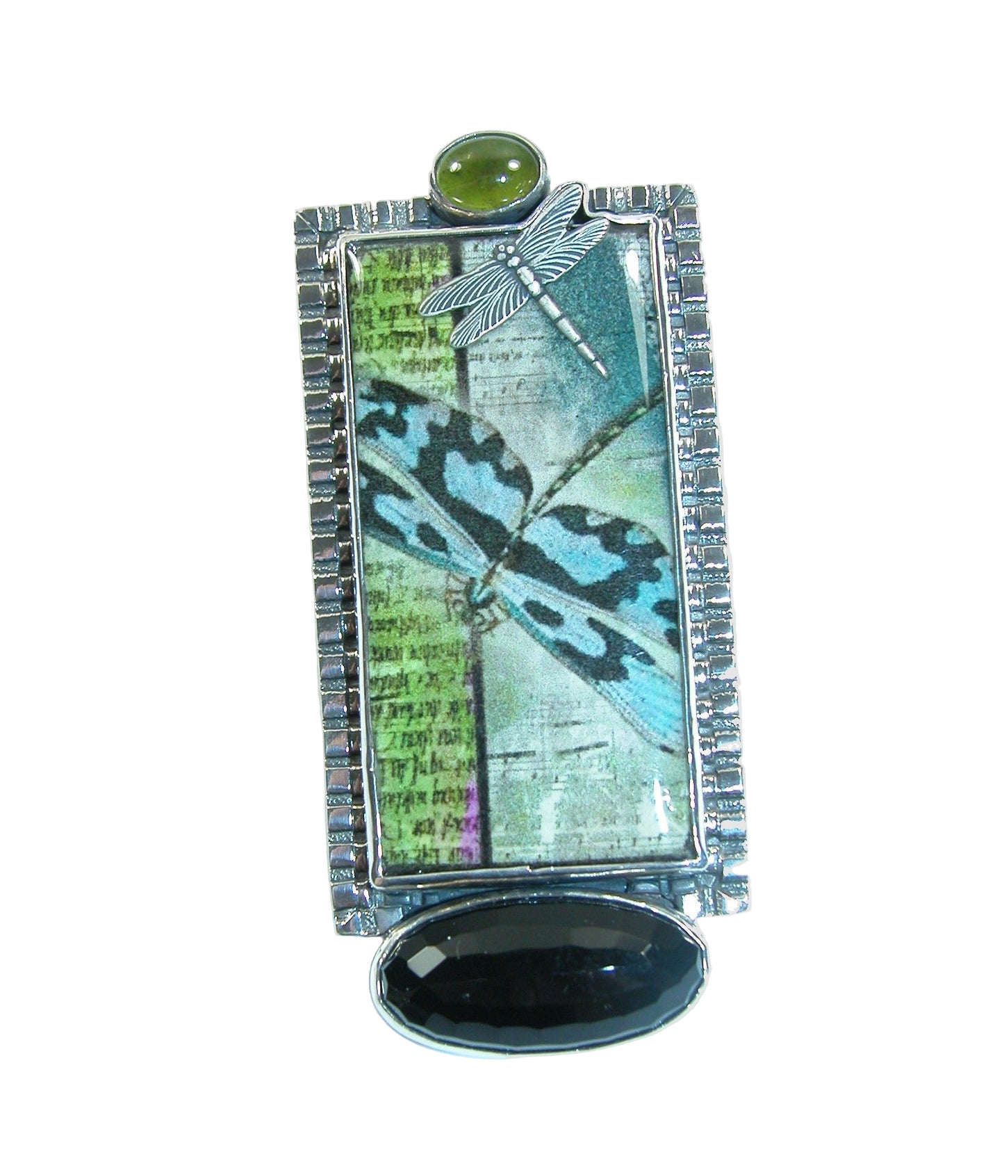 31644 Hand Made Tile, Black Onyx Sterling Silver Pin and Pendant