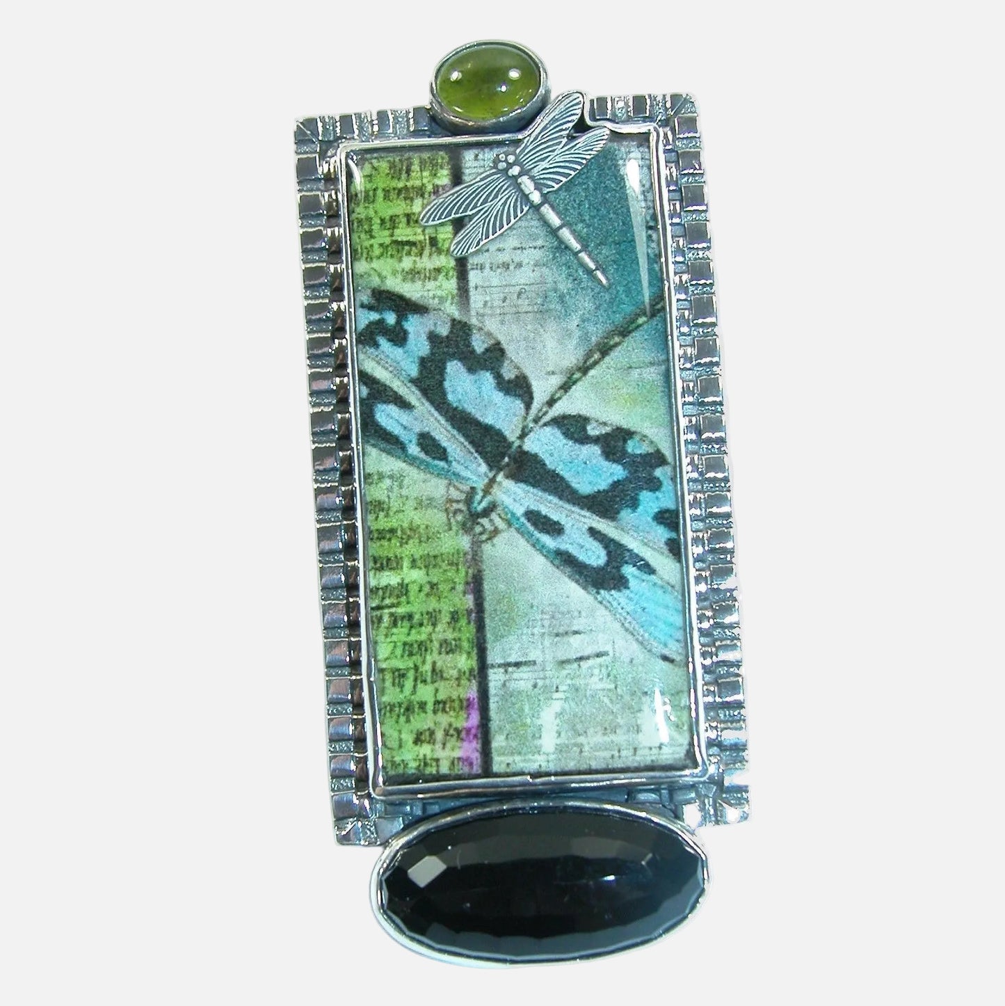 31644 Hand Made Tile, Black Onyx Sterling Silver Pin and Pendant