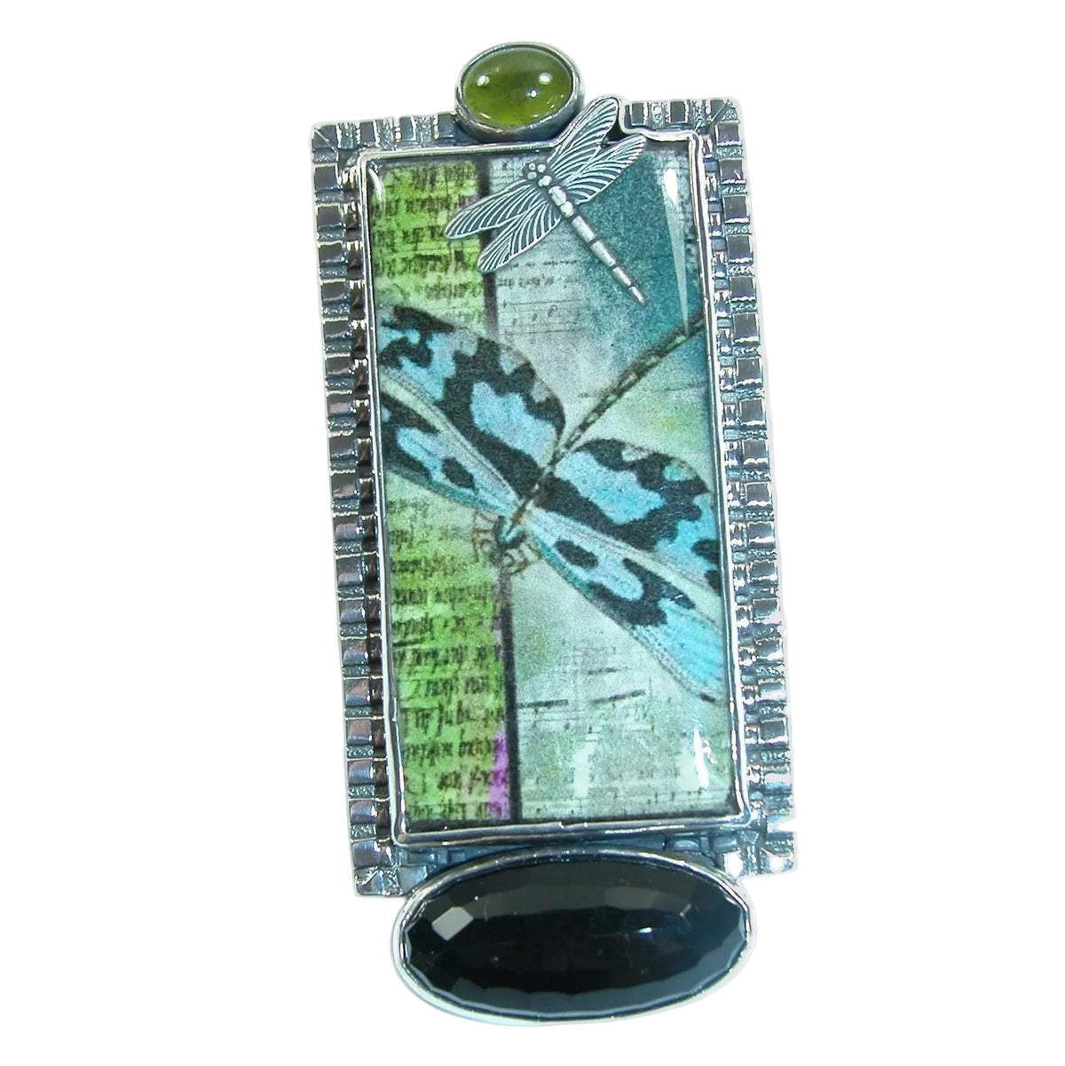 31644 Hand Made Tile, Black Onyx Sterling Silver Pin and Pendant