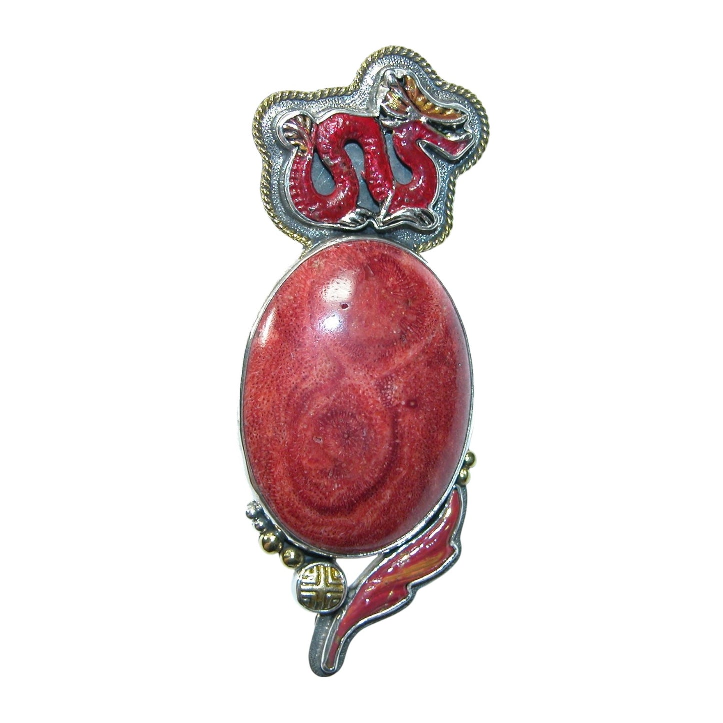 31165 Spiney Oyster Hand Enamel Snake Sterling Silver Pin and Pendant