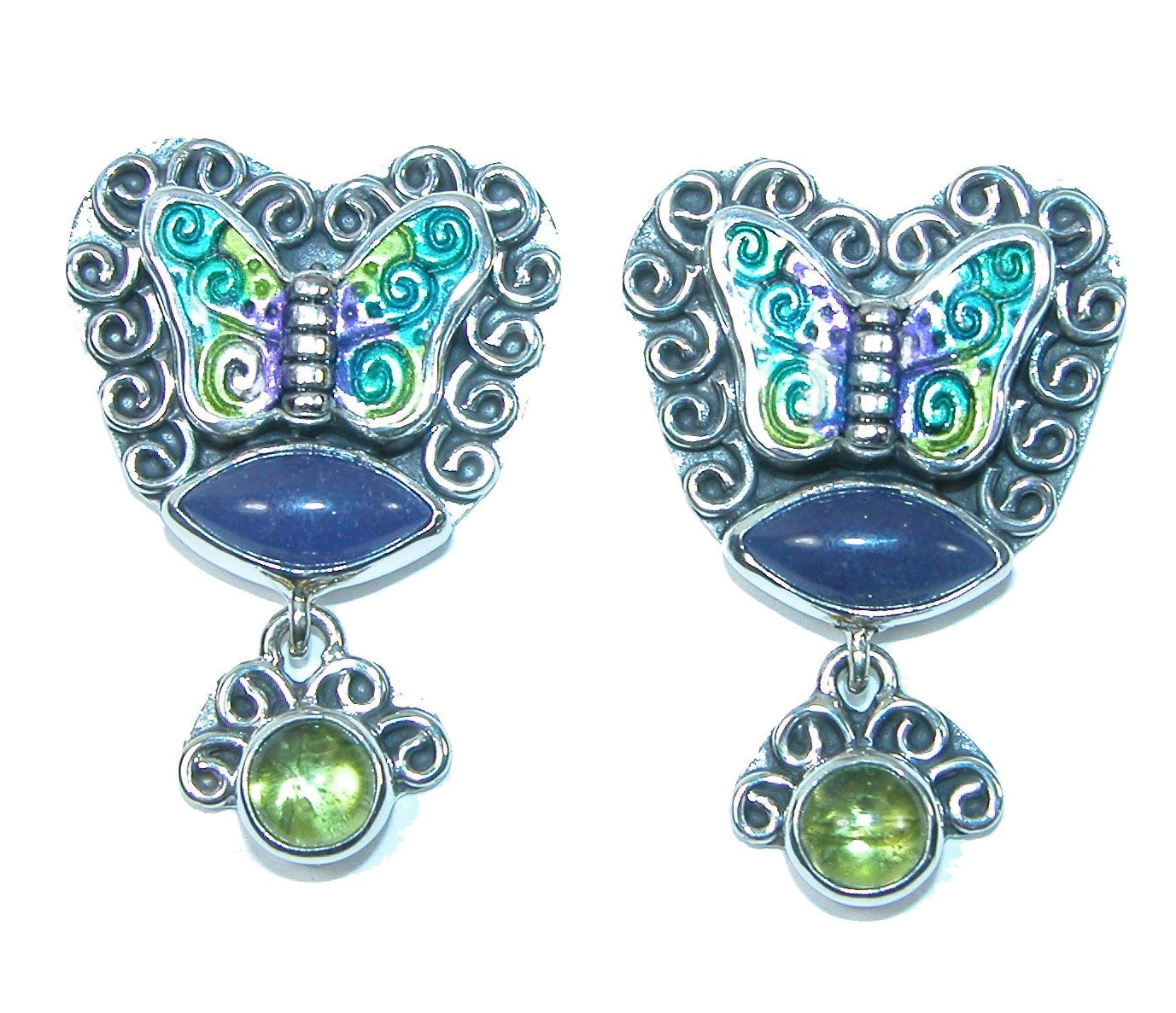 31678 Agate, Peridot, Hand-Enameled Butterfly Earrings