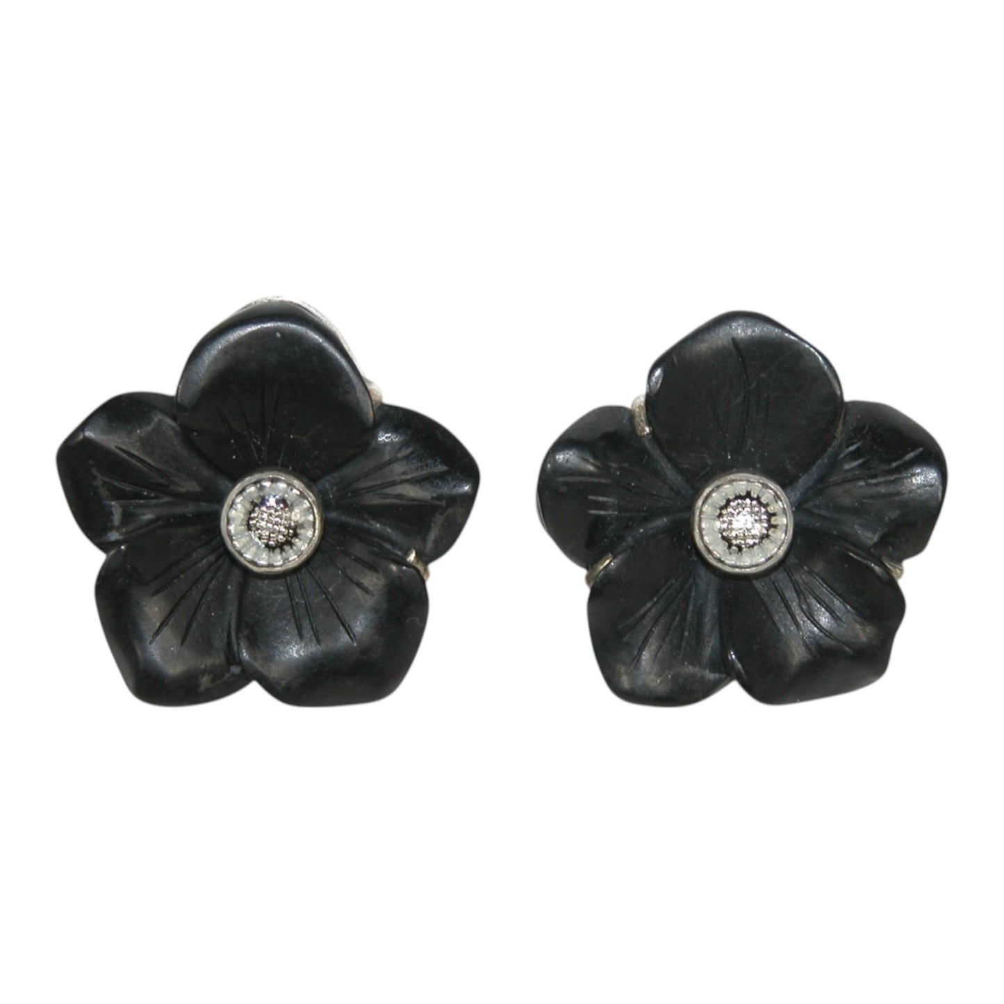 31680 Black Flower Sterling Silver Earrings