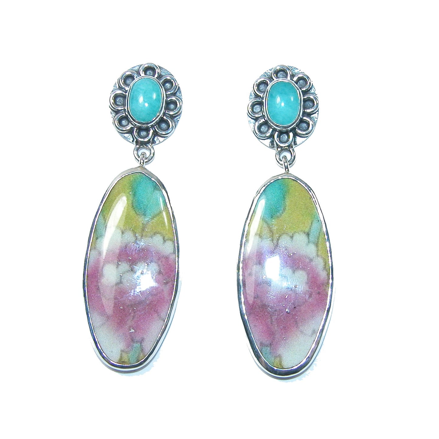 31700 Amazonite and Handmade Tile Dangle Sterling Silver Earrings