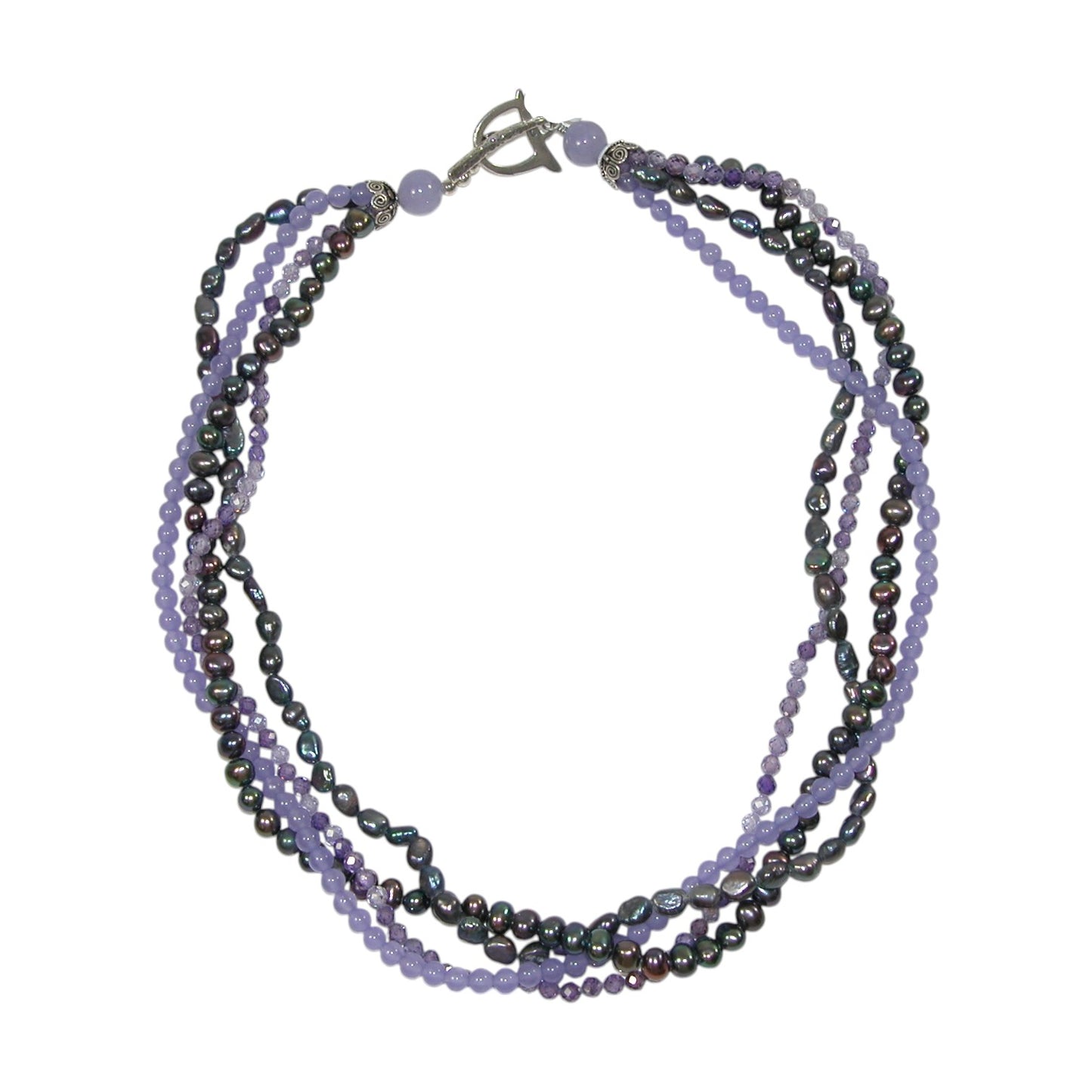 Four Strand Purple Beaded Freshwater Pearl Necklace