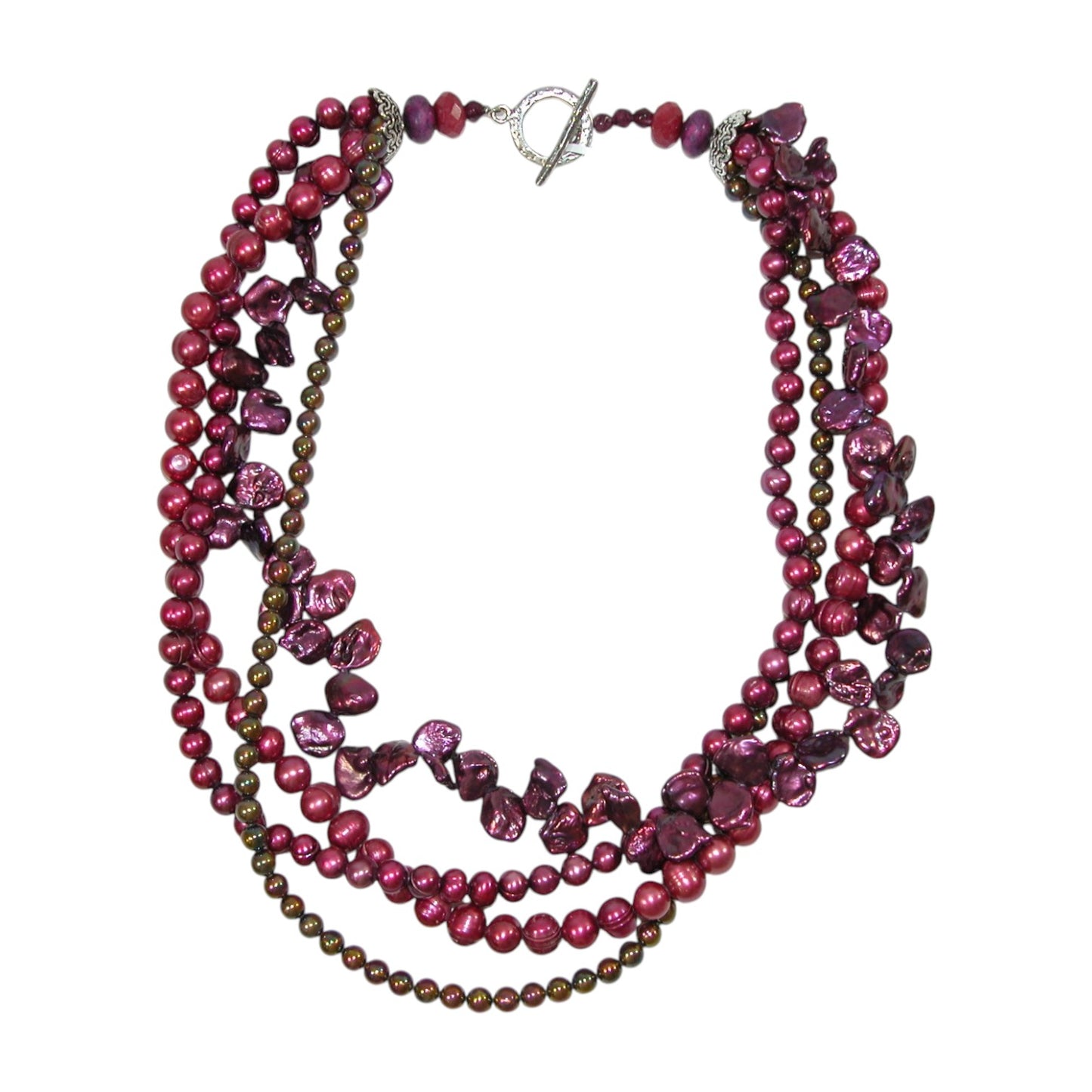 Freshwater Pearl Four Strand Beaded Sterling Silver Necklace