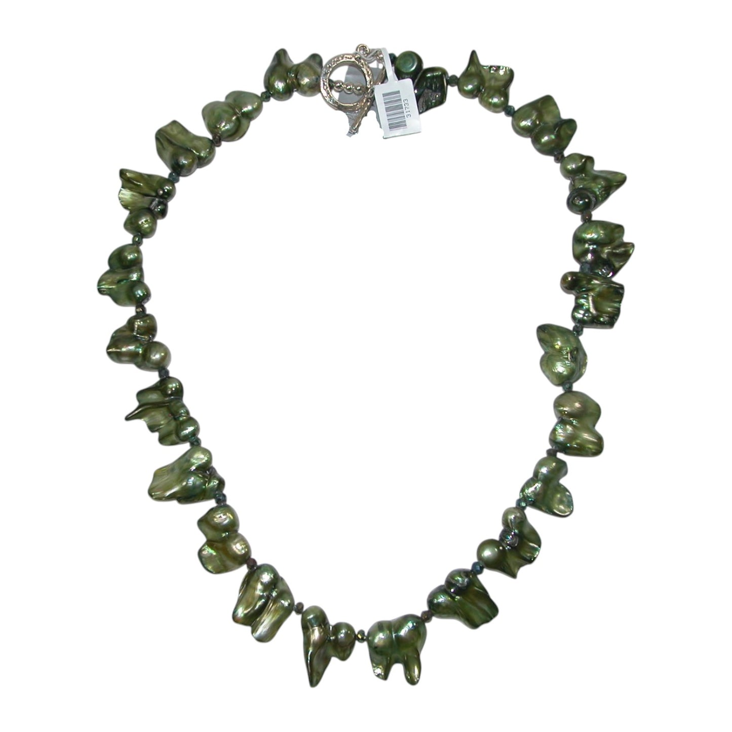 31733 Green Freshwater Pearl, Crystal Beaded Sterling Silver Necklace