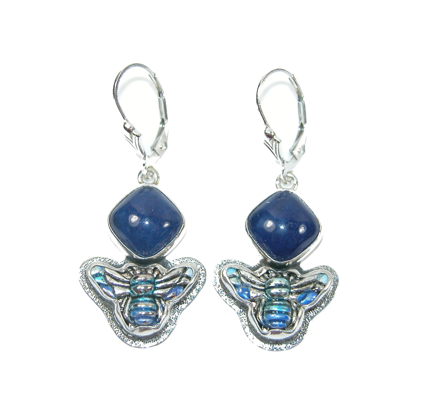 31739L Lapis, Enameled Bee, Sterling Silver Earrings