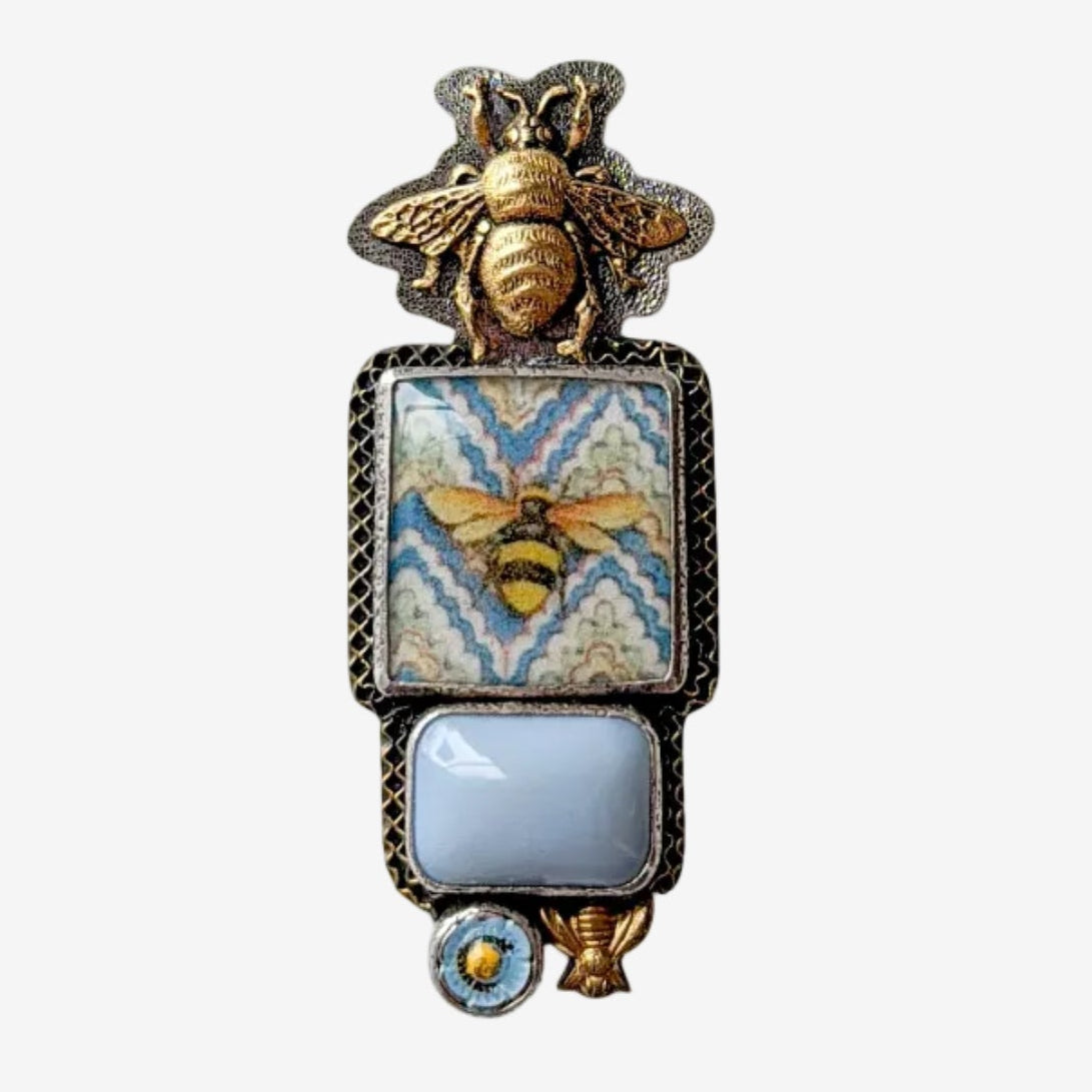 31743 Bee Handmade Tile, Quartz, Sterling Silver Pin / Pendant