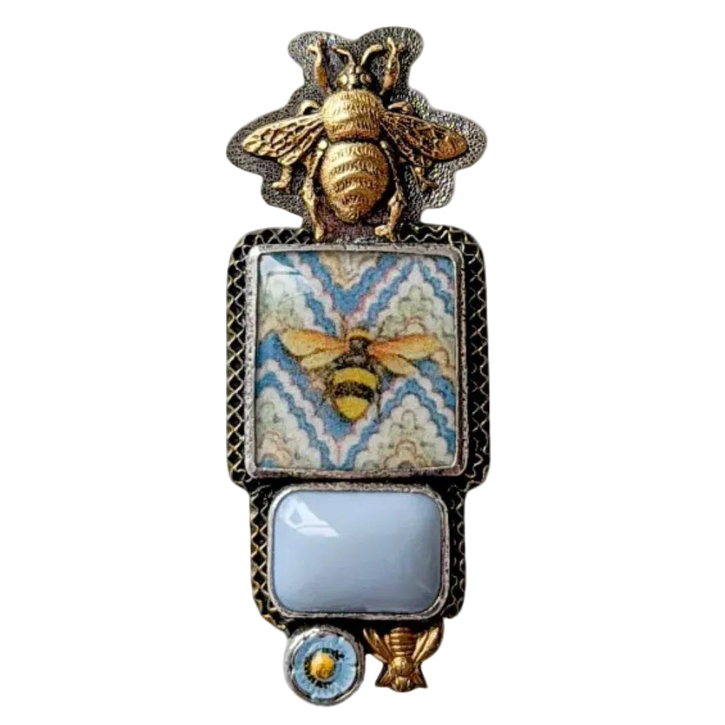 31743 Bee Handmade Tile, Quartz, Sterling Silver Pin / Pendant