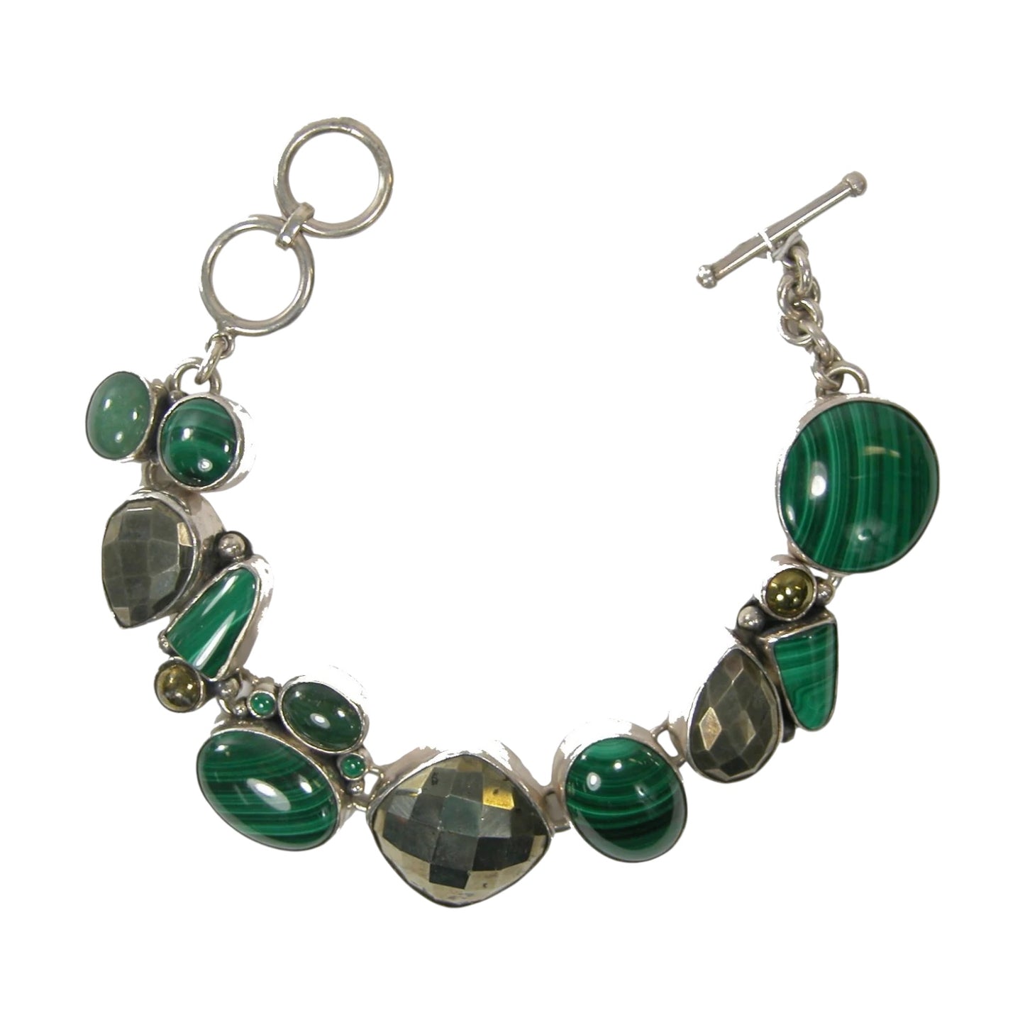 19514 Pyrite Malachite Sterling Silver Bracelet