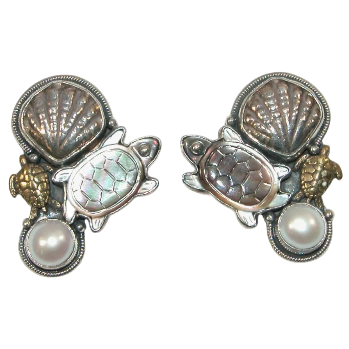 31755 Mother of Pearl Turtle, Freshwater Pearl Earrings