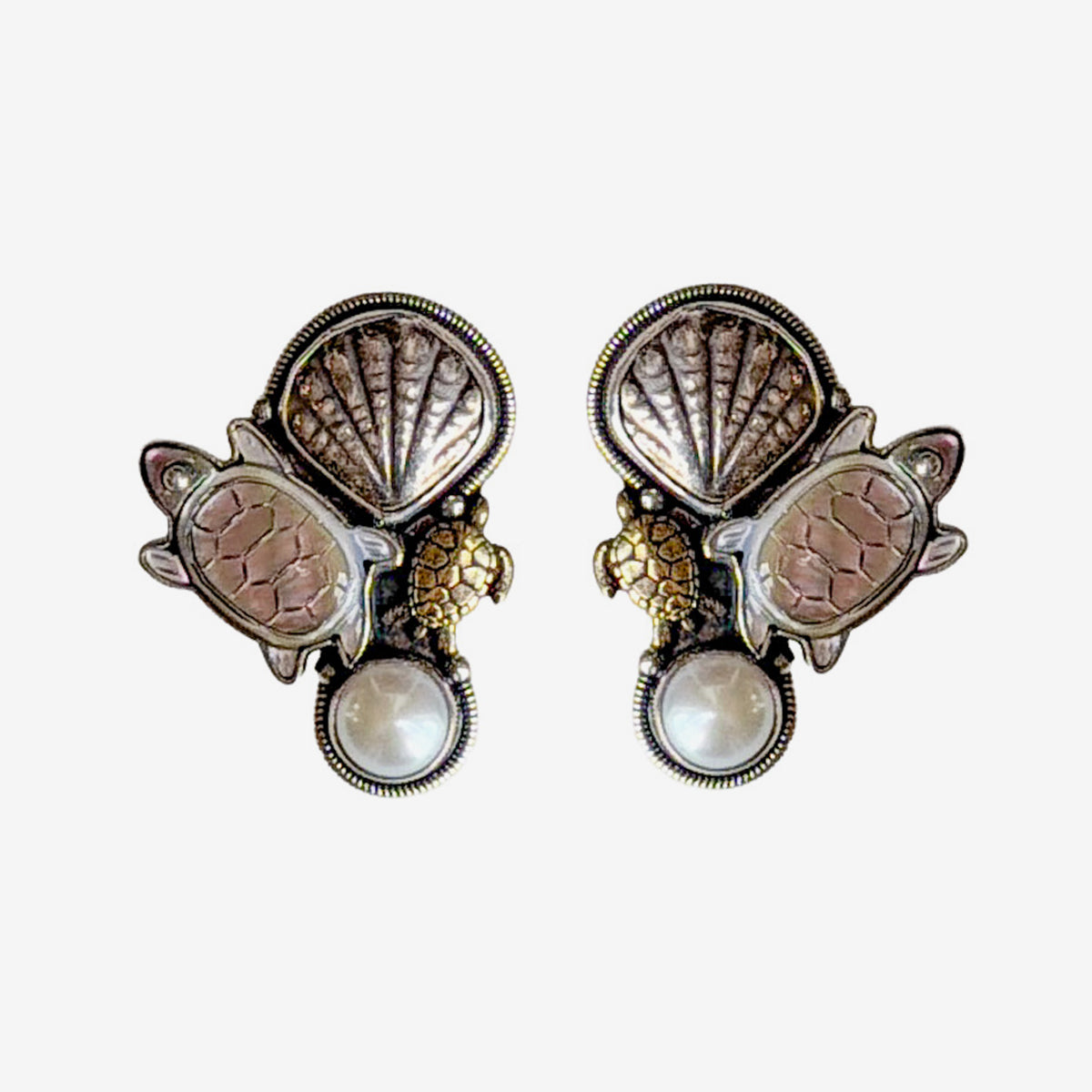 31755 Mother of Pearl Turtle, Freshwater Pearl Earrings