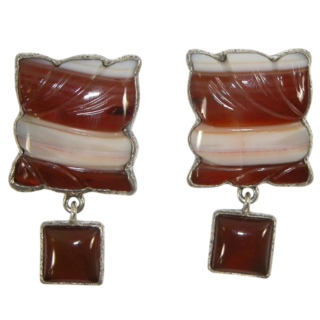 31755A Banded Carnelian Agate Sterling Silver Statement Earrings