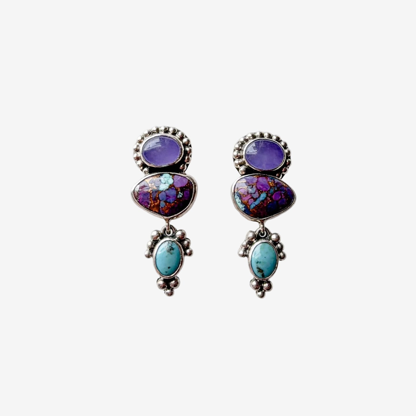 31760 Purple Agate, Turquoise Sterling Silver Earrings