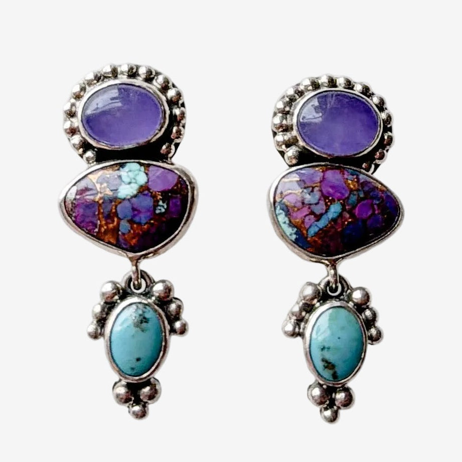 31760 Purple Agate, Turquoise Sterling Silver Earrings