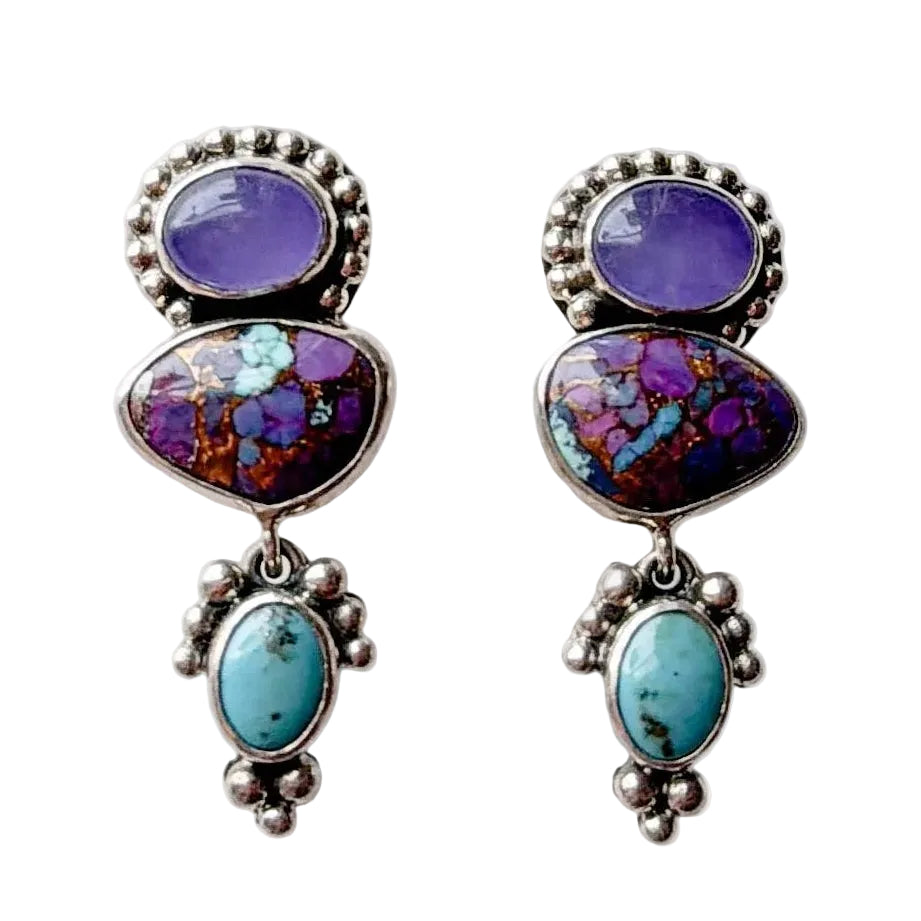 31760 Purple Agate, Turquoise Sterling Silver Earrings