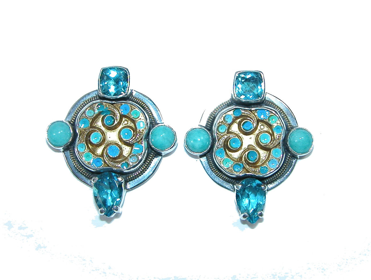 31770 Faceted Blue Topaz Enamel Sterling Earring