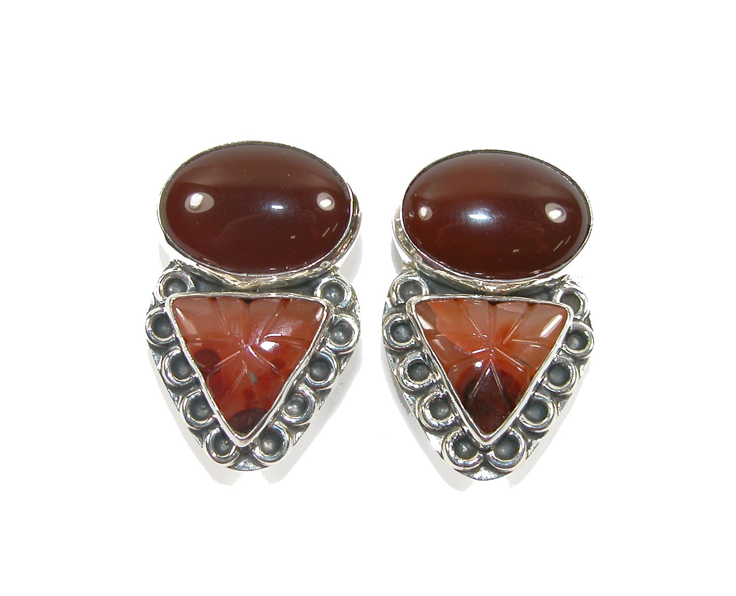 31794 Hand Carved Carnelian Sterling Silver Earrings