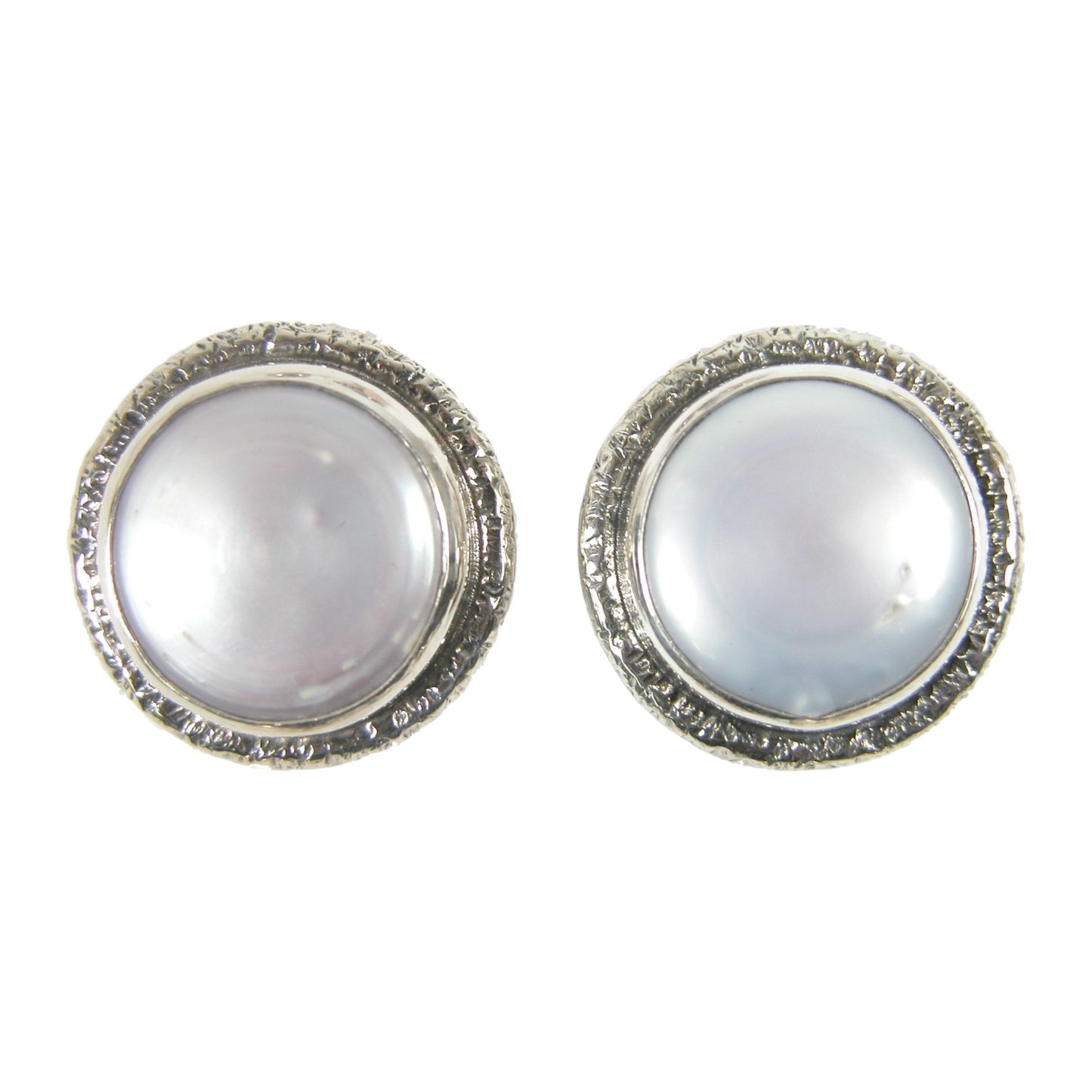 31849A Freshwater Pearl Cabochon Sterling Silver Stud Earrings