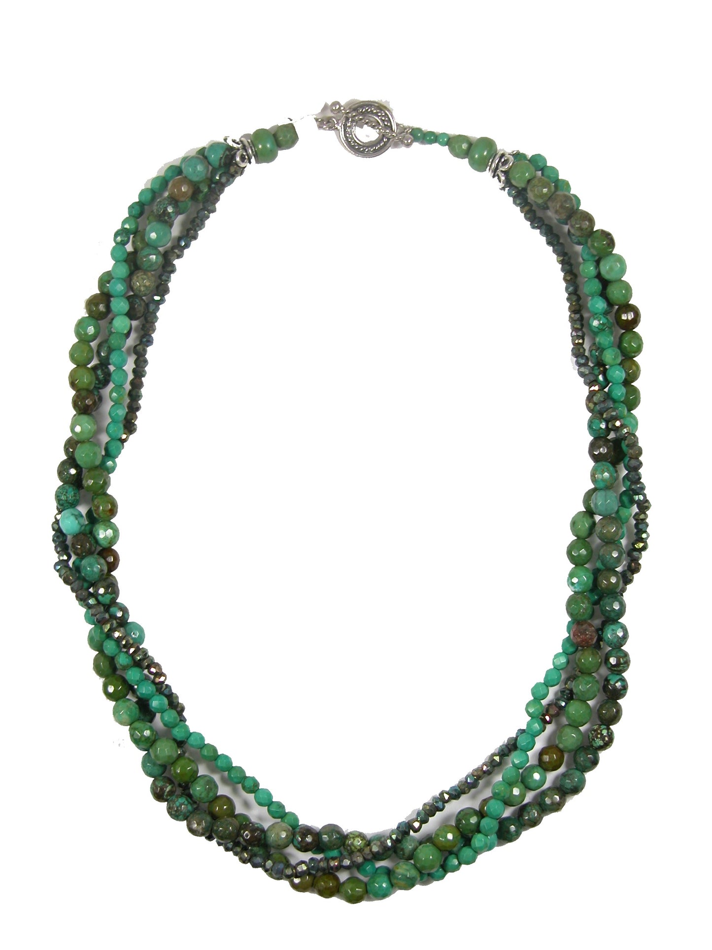 31870 Natural Turquoise, Hematite Four Strand Beaded Necklace