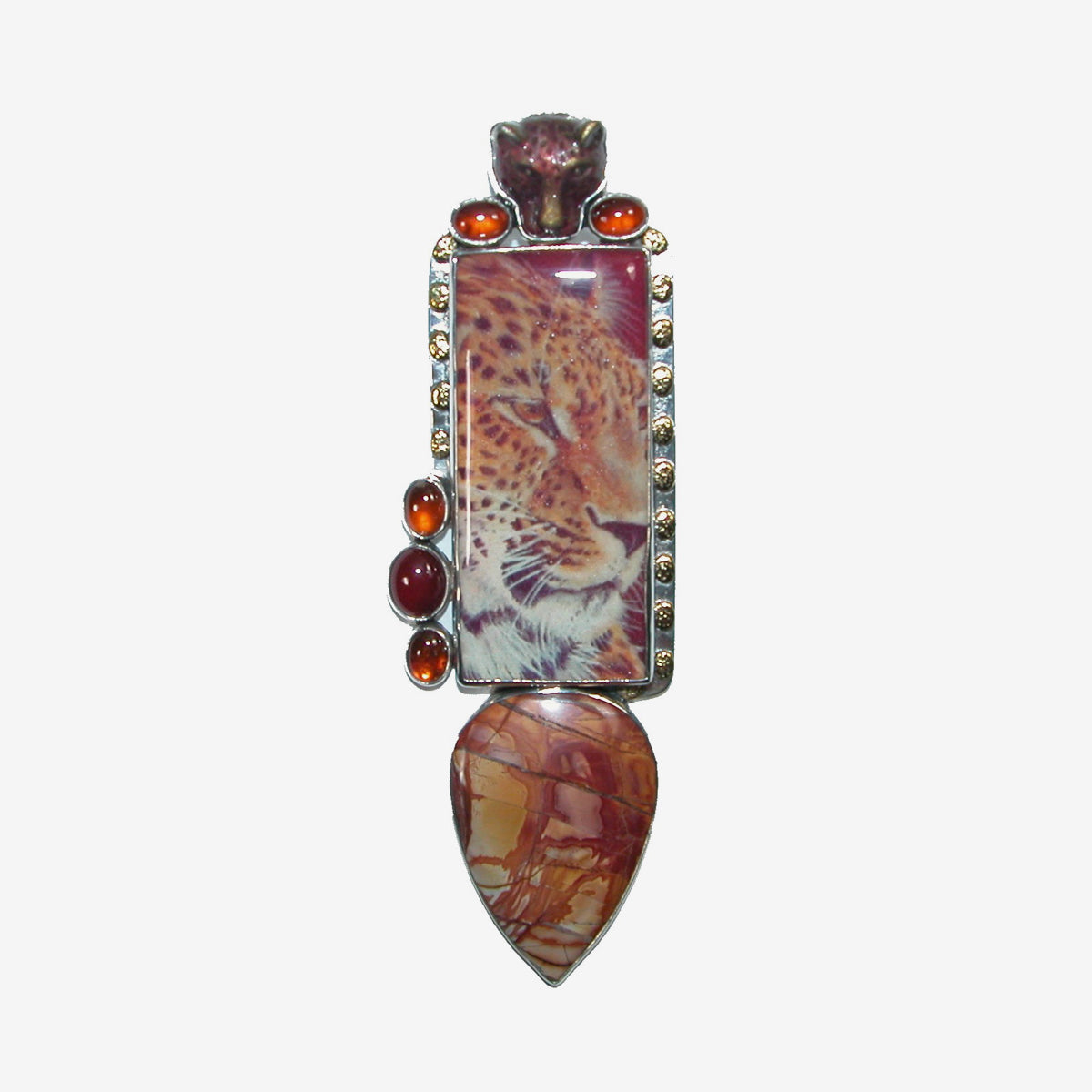 31909 Carnelian, Hessonite, Jasper Hand Made Tile Sterling Silver Pin and Pendant