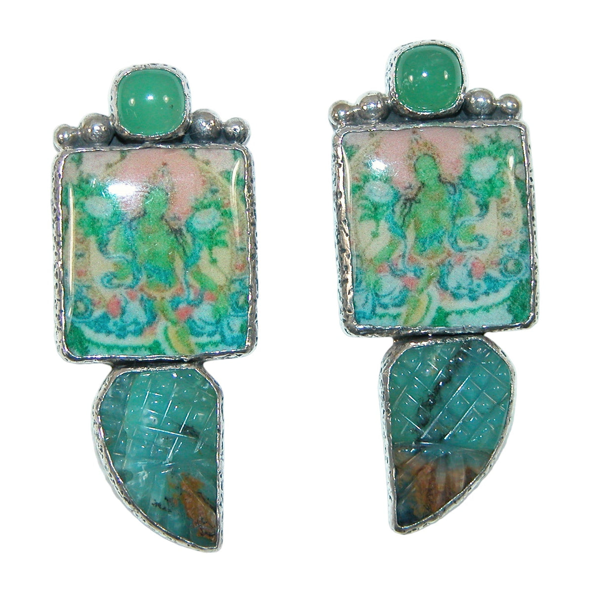 31915A Vishnu Tile, Peruvian Opal, Sterling Silver Earrings