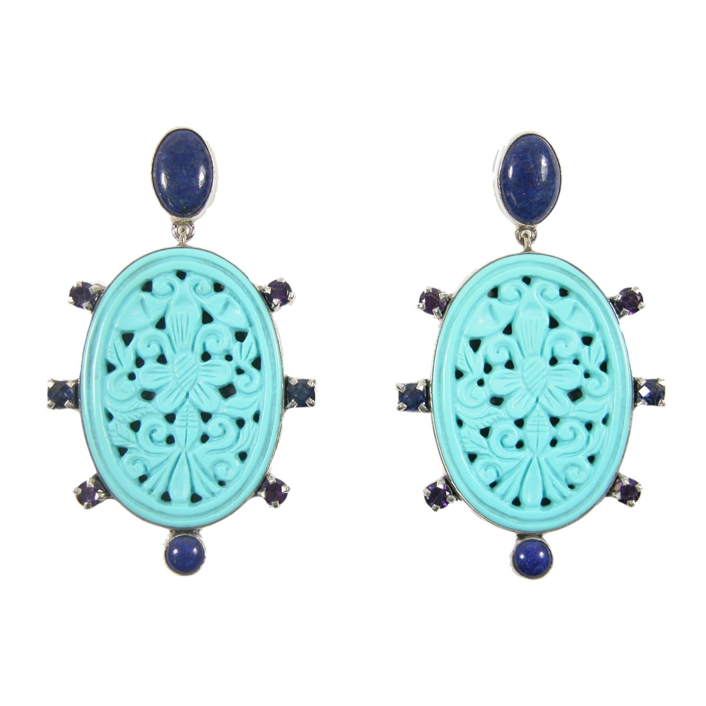 31930 Turquoise, Lapis, Amethyst Sterling Silver Earrings
