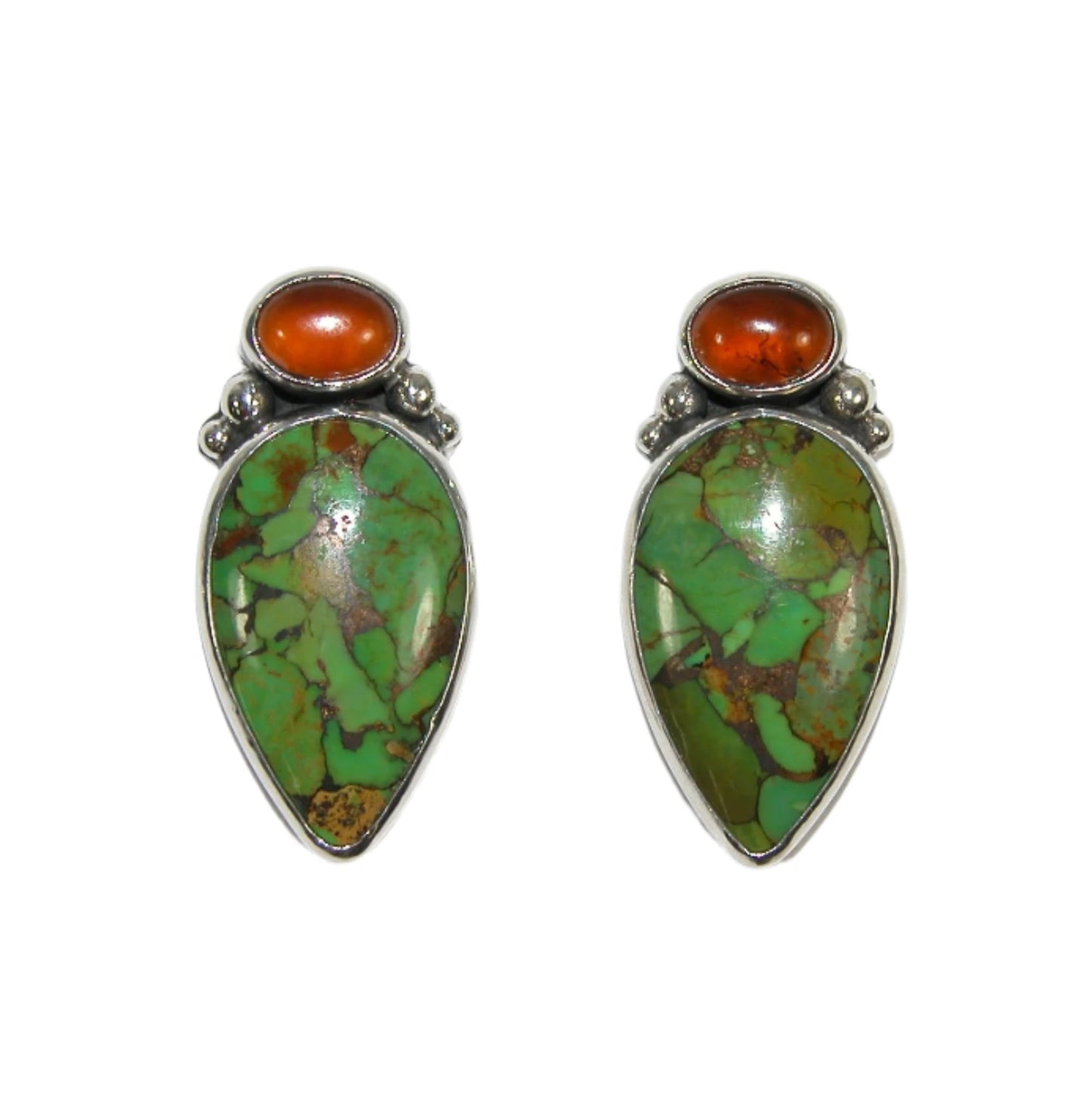 31934A Hessonite, Turquoise Sterling Silver Earrings