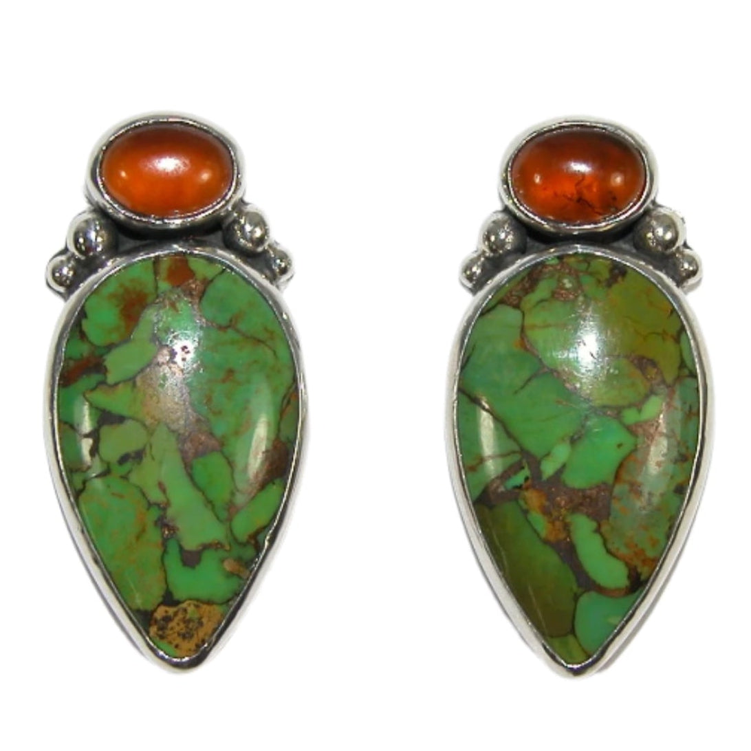 31934A Hessonite, Turquoise Sterling Silver Earrings