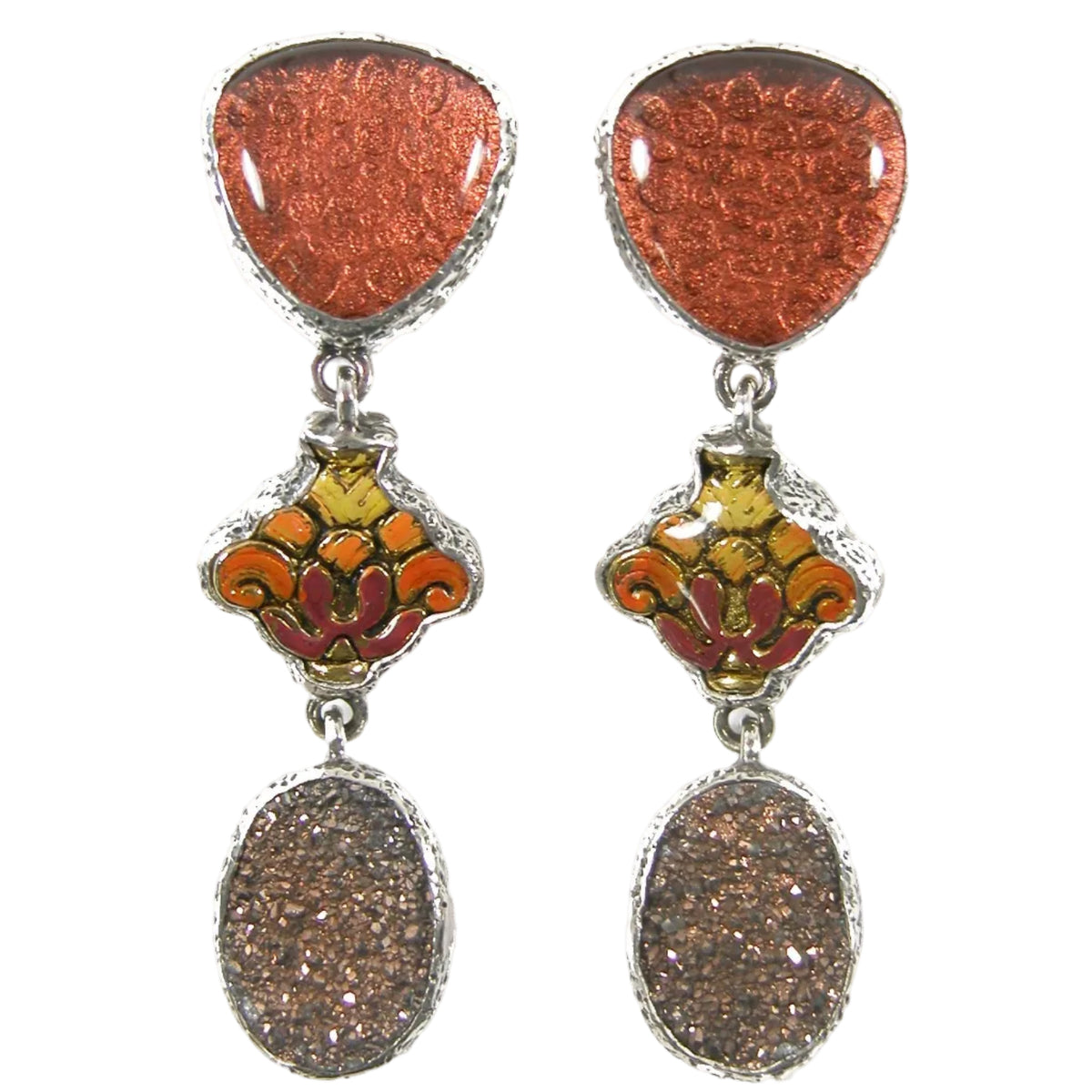 31935 Hand Enameling Drusy Sterling Silver Earrings
