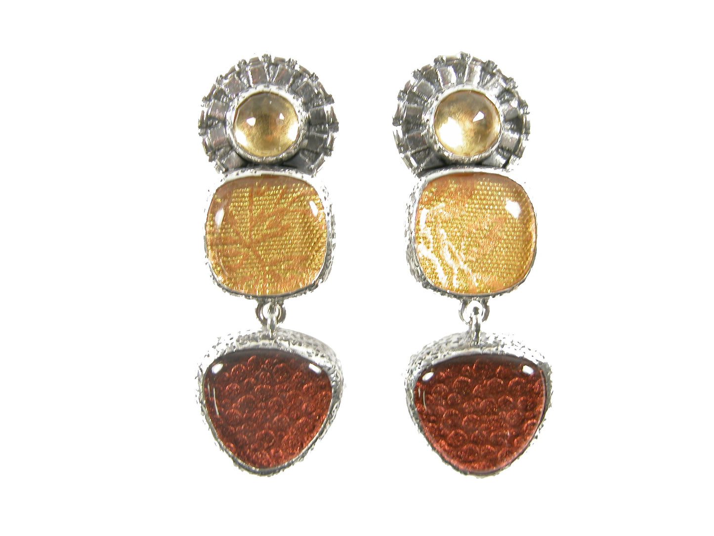 31946 Tapestry Under Quartz, Gold & Copper Under Quartz Sterling Silver Earrings