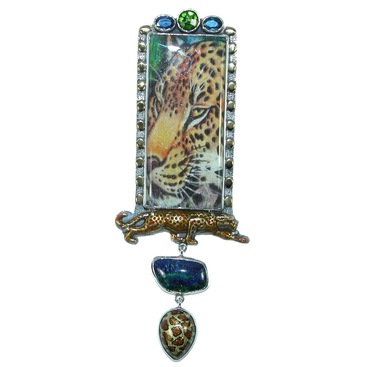 31972 Cheetah Blue Malachite Azurite Sterling Silver Pin and Pendant