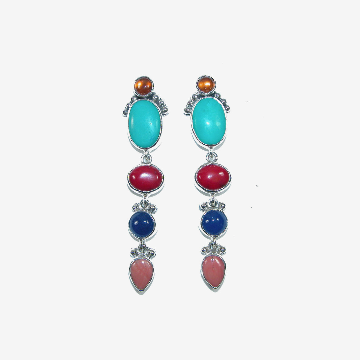 32002 Turquoise Multi Gem Sterling Silver Earrings