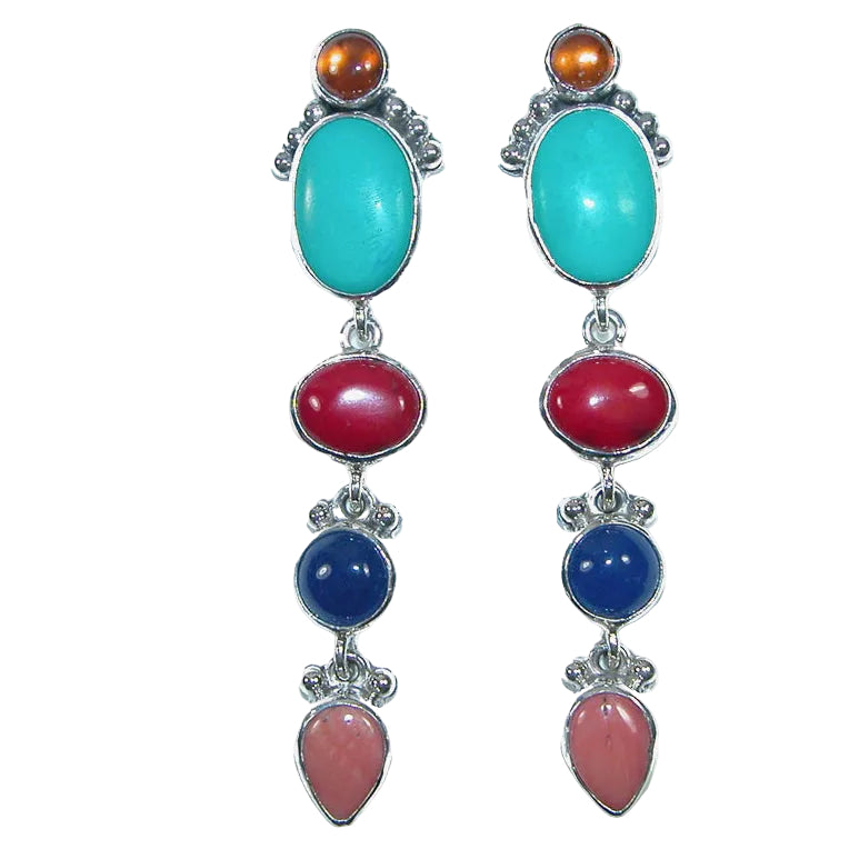 32002 Turquoise Multi Gem Sterling Silver Earrings