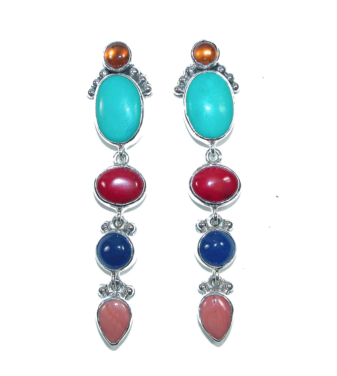32002 Turquoise Multi Gem Sterling Silver Earrings