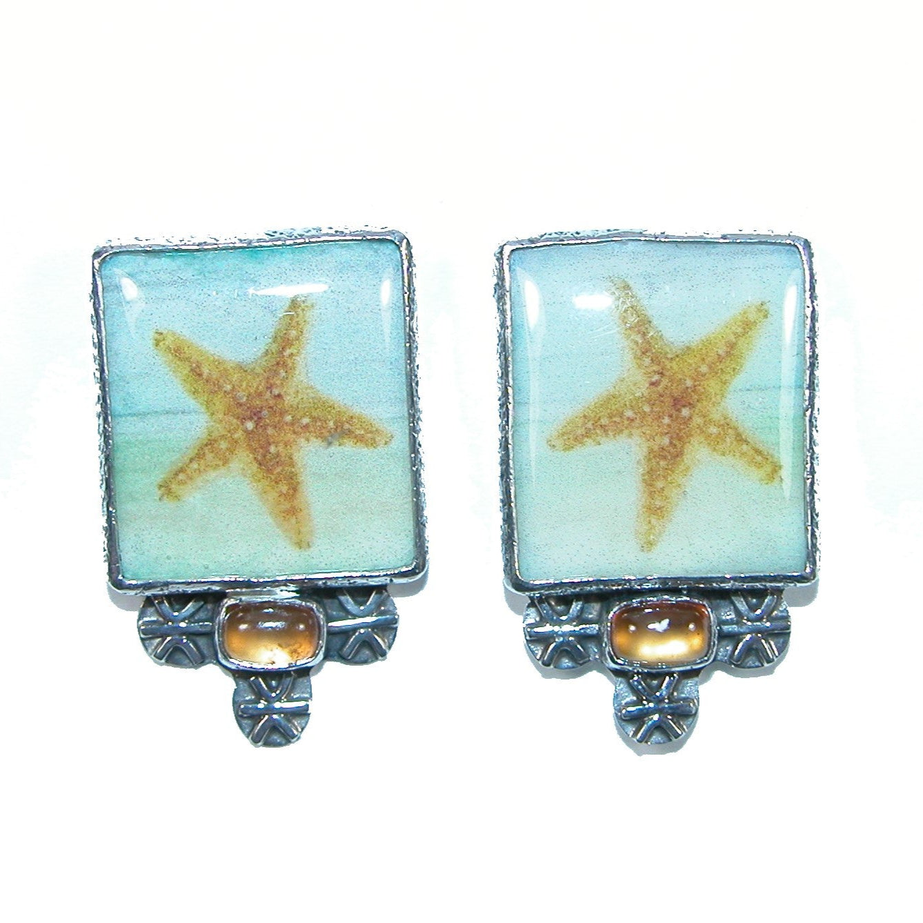 Citrine Starfish Tile Sterling Silver Earrings