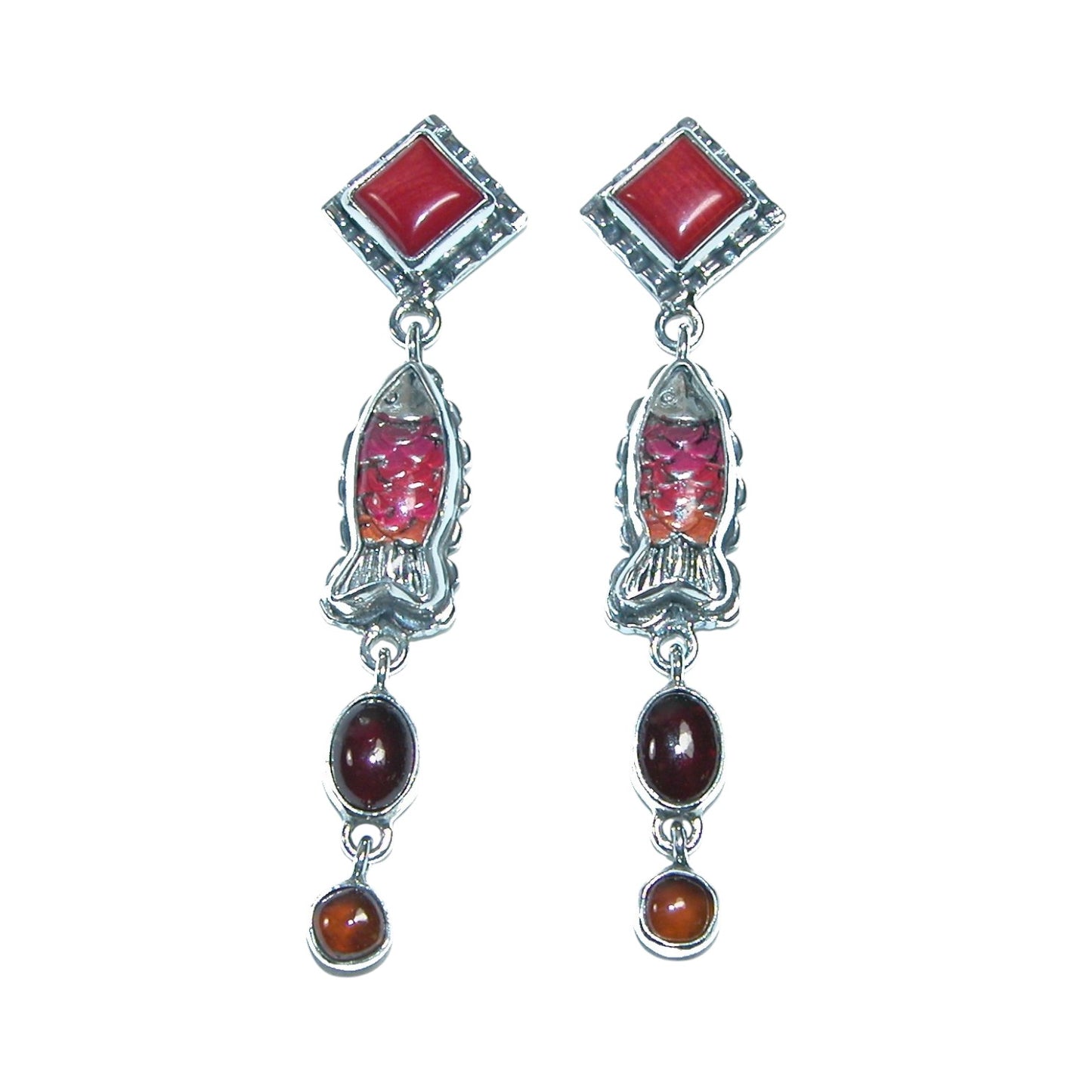 32018 Red Fish Enameled Sterling Silver Earrings