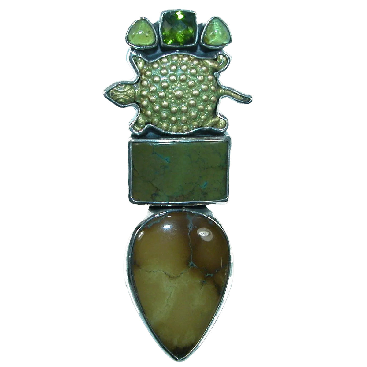 32036 Vesuvianite, Turquoise, Hand Enameling Sterling Silver Pin and Pendant