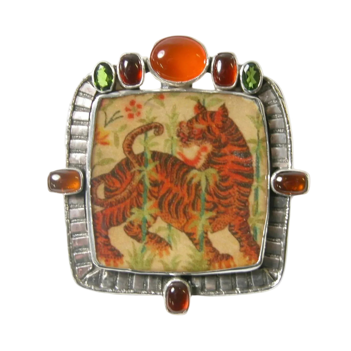 32071 Carnelian Tiger Sterling Silver Pin and Pendant
