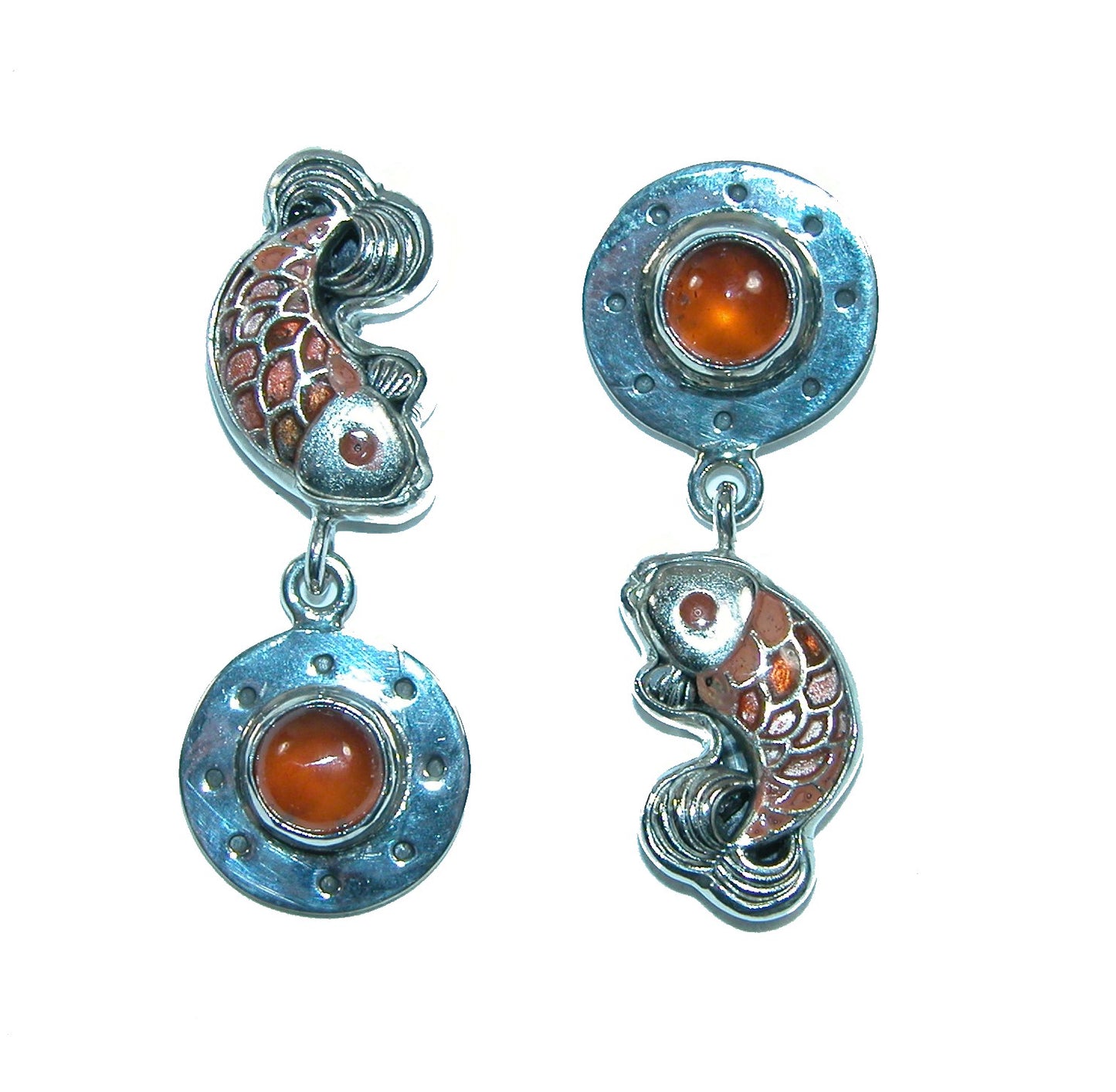 32072C Hessonite Fish Sterling Silver Dangle Earrings