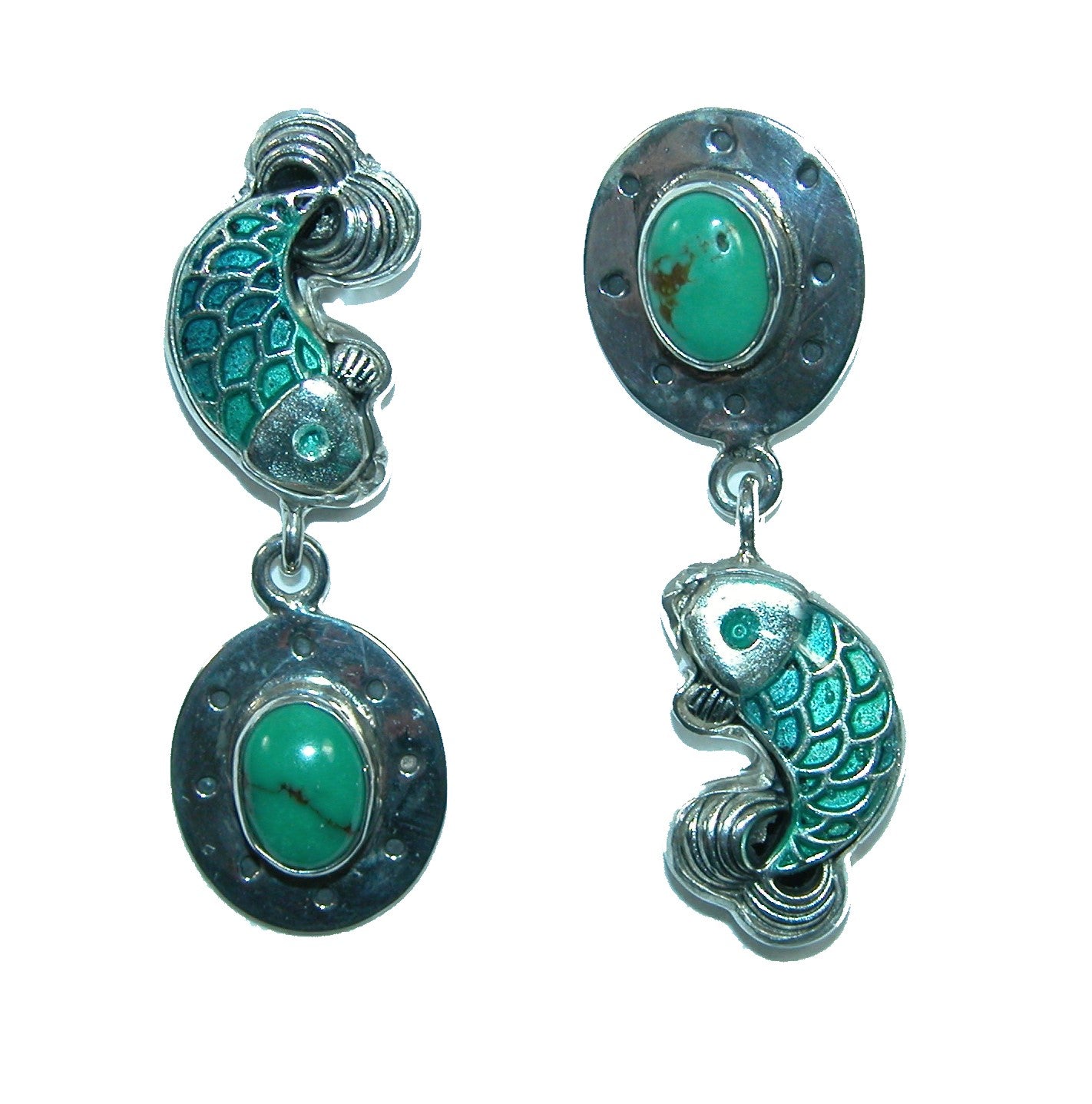 32072 Turquoise Fish Sterling Silver Dangle Earrings