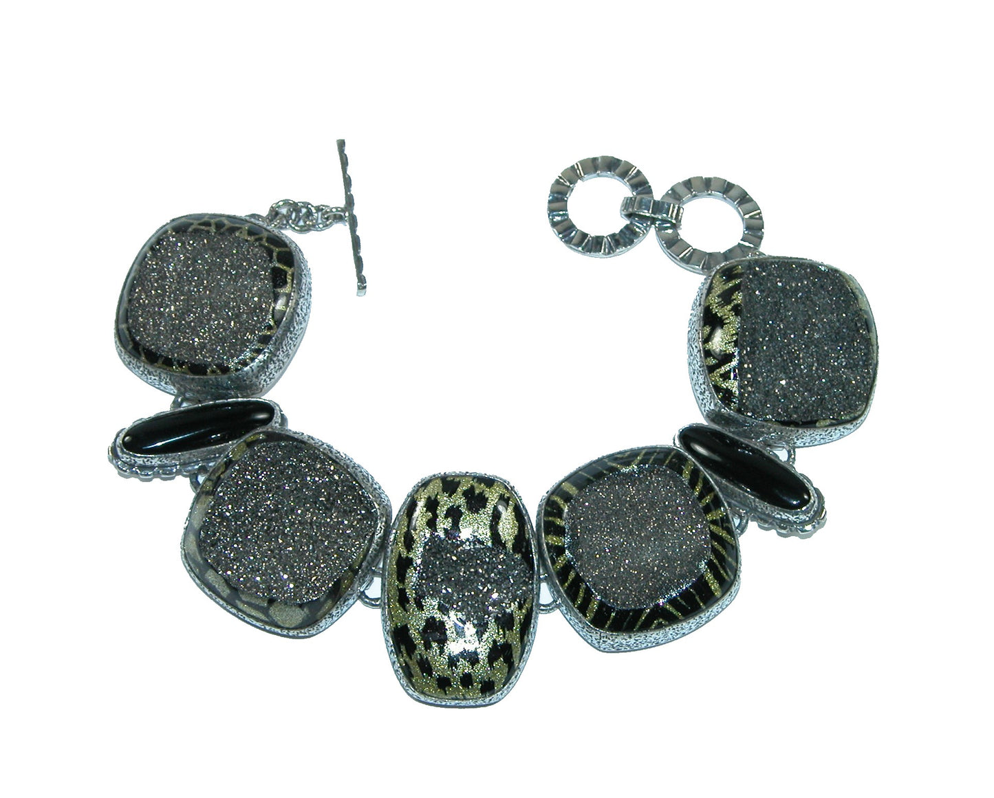 32073 Back Onyx, Drusy Sterling Silver Bracelet