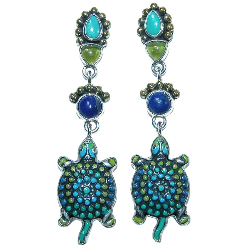 32118 Amazonite, Vesuvianite, Lapis Sterling Silver Earrings
