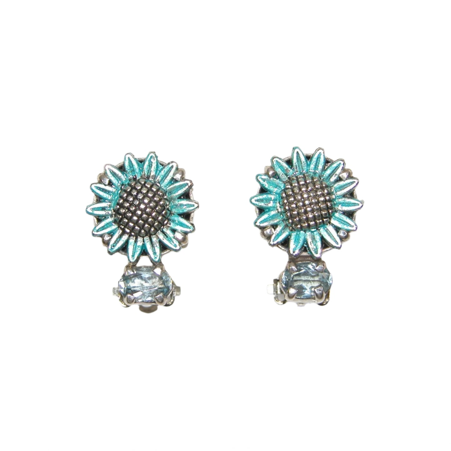 32127 Blue Topaz Hand Enameled Daisy Sterling Silver Earrings