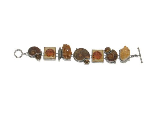 32143 Amber, Ammonite Sterling Silver Bracelet