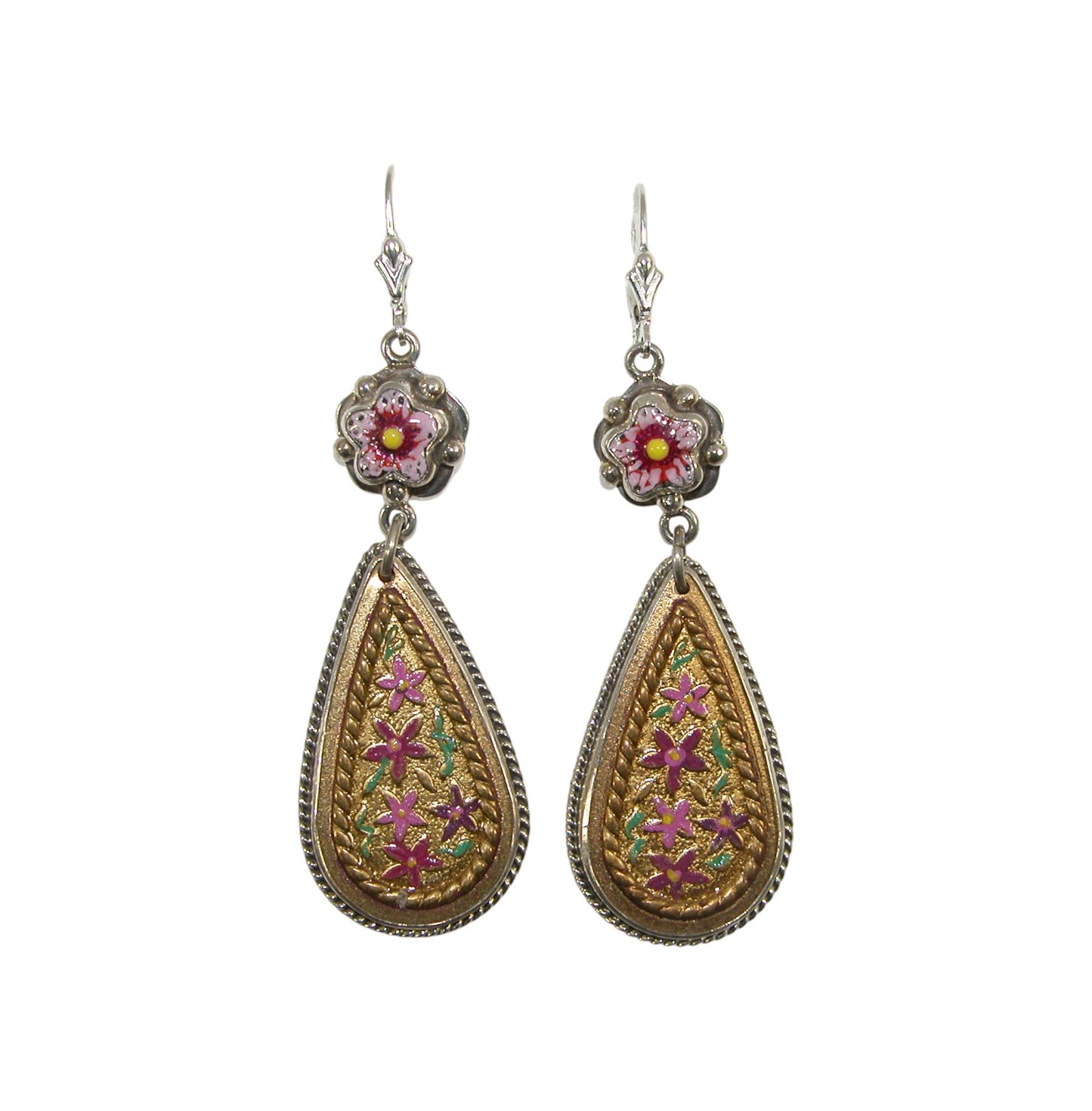 32173L Flower Hand Enameling Sterling Silver Earrings