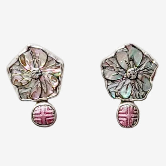 32176A Hand Carved Abalone Flower Earrings