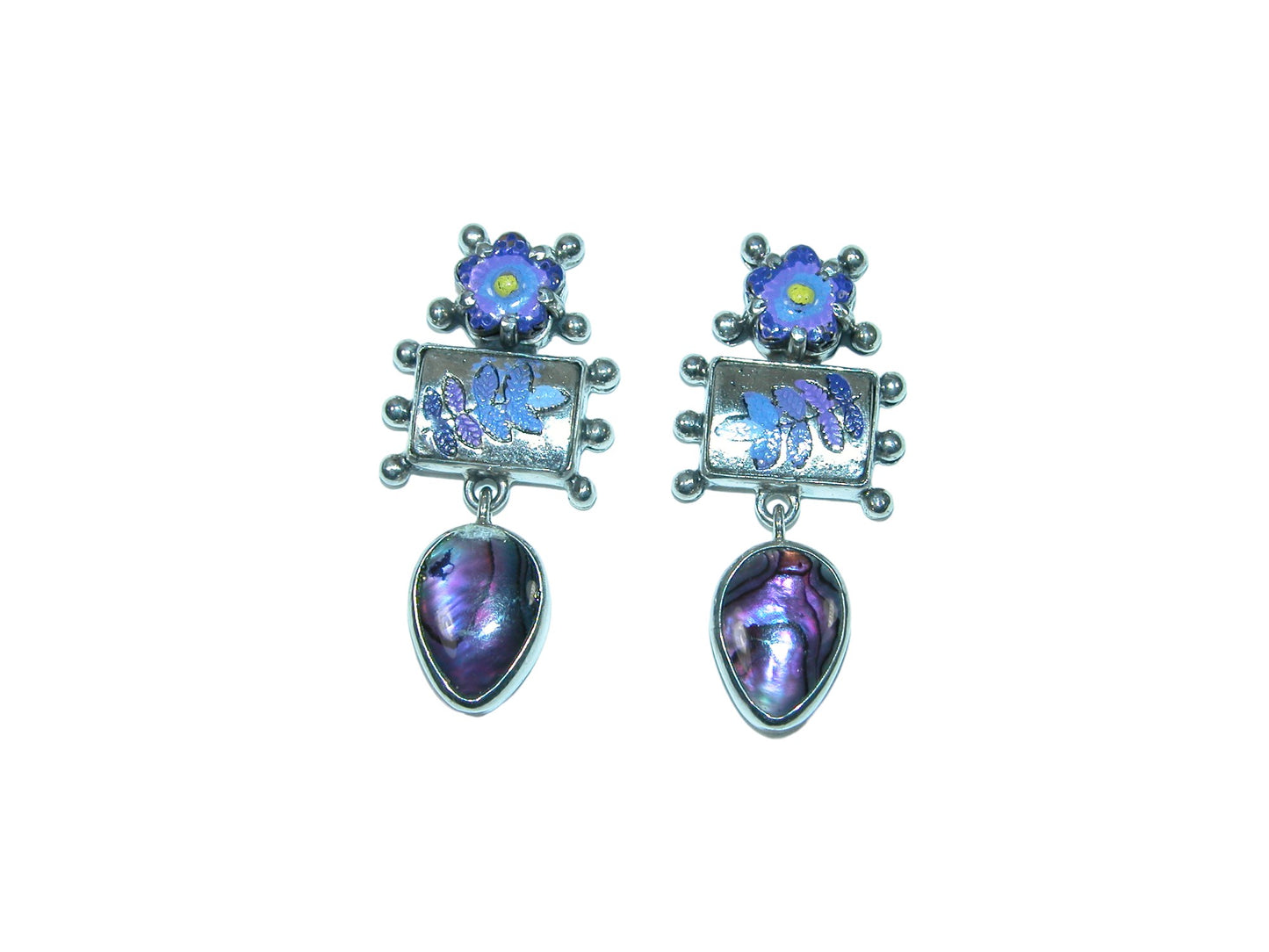 32217 Abalone, Hand Enameling Sterling Silver Earrings
